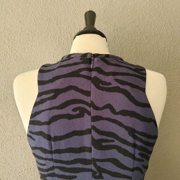 Rebecca Taylor Zebra Print Halter Style Pleated Bottom Dress Indigo/Black Size 6 - Picture 6 of 8